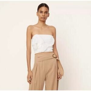 Vince White Draped Ruffle Strapless Top